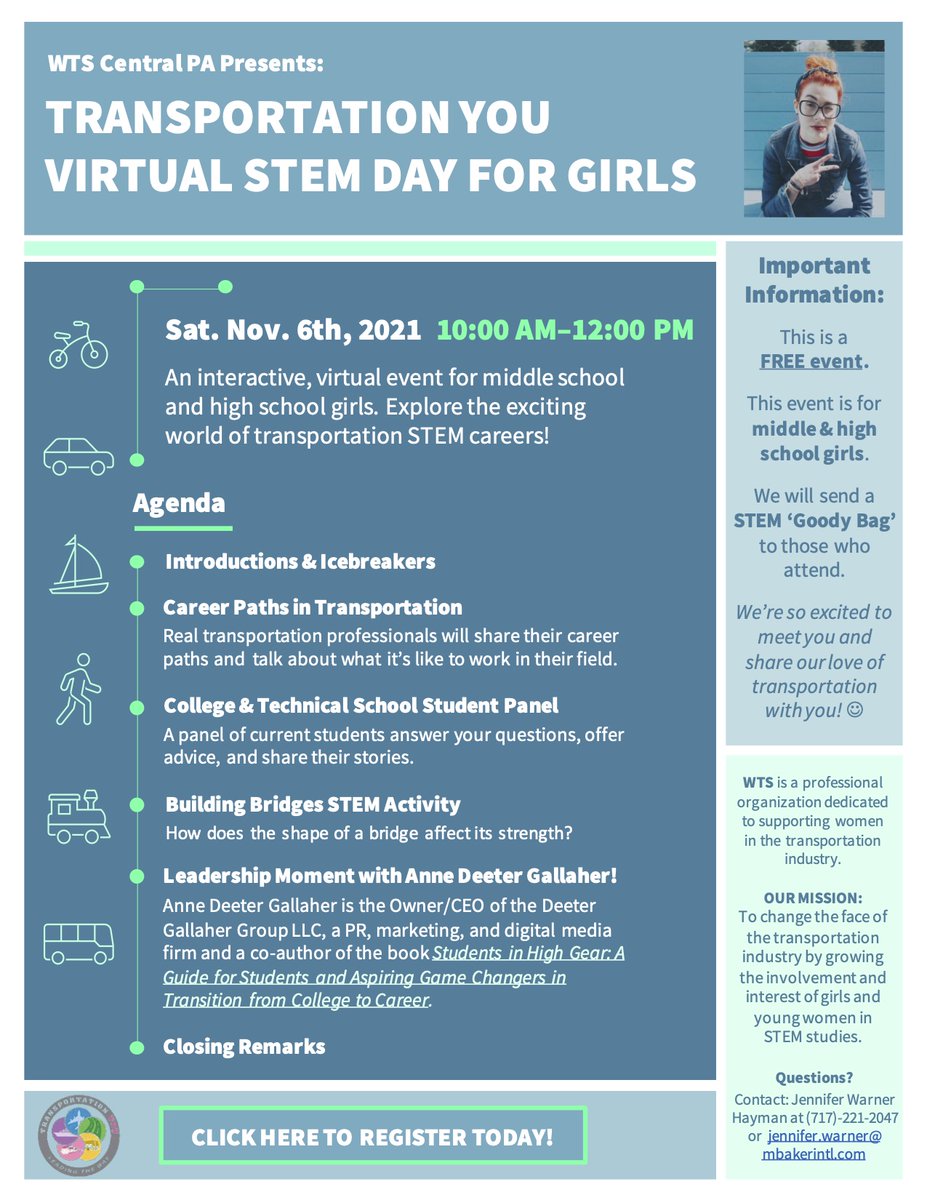 WTS Central Presents:
Transportation You 
Virtual STEM Day For Girls
Register at: jenniferwh22.wixsite.com/wtscentralpa-s…