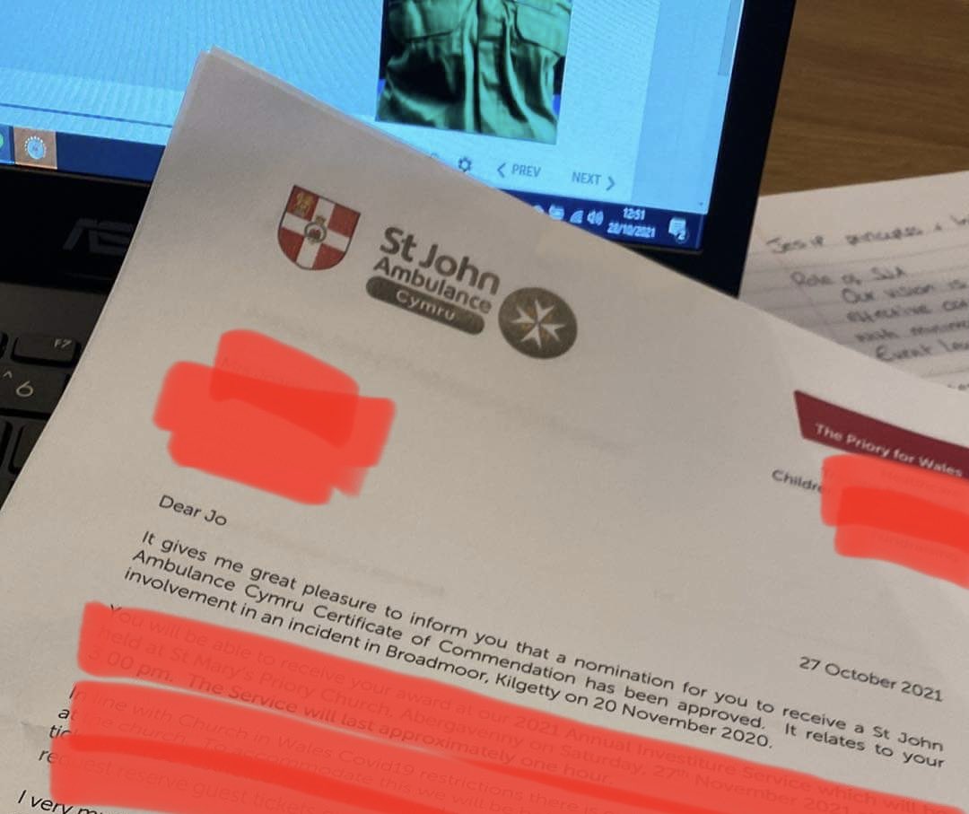 Jo Rogers (@jojo_rogers79) on Twitter photo This came in the post today. It’s very nice to be receiving this. But just doing my job. Thankyou <a href="/SJACymru/">St John Ambulance Cymru</a> <a href="/WelshAmbulance/">Welsh Ambulance</a> This came in the post today. It’s very nice to be receiving this. But just doing my job. Thankyou <a href="/SJACymru/">St John Ambulance Cymru</a> <a href="/WelshAmbulance/">Welsh Ambulance</a>