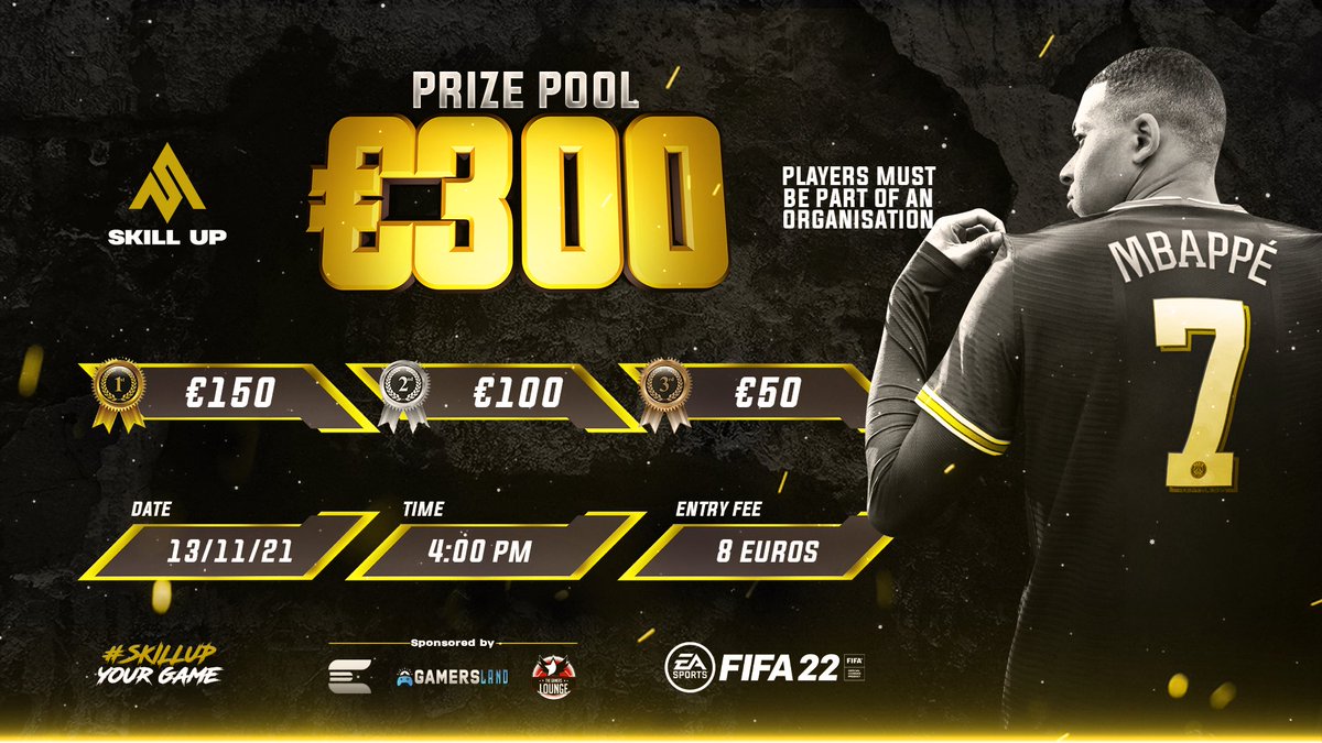 🔥 HERE IT IS! 🔥

Our own Skill Up #FIFA22 #Ultimateteam tournament!

Date: 13/11/21 at 4pm GMT+2
Prize pool: €300 💸

Requirements: Player must be part of an organisation.
Entry fee: €8 💰

More details are in the below graphic, get in contact with us today to apply!