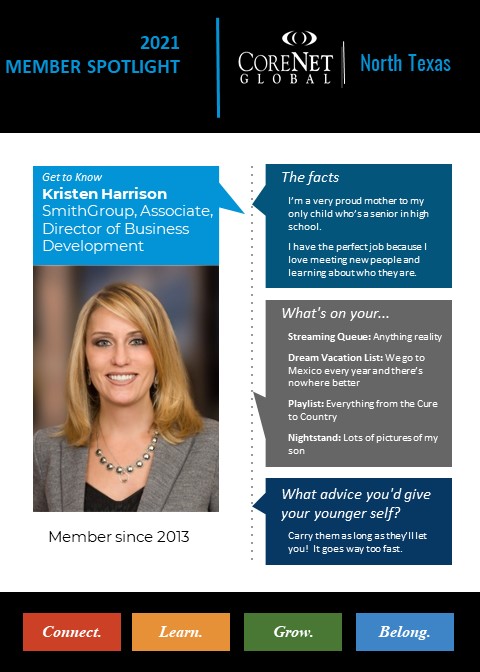 CoreNetNorthTex's tweet image. Today we spotlight Kristen Harrison. A CoreNet North Texas member since 2013, Kristen serves on our Programs Committee and was a past Chair. Thank you, Kristen, for your contributions to the AEC industry and our CoreNet community.

#business #leadership #commercialrealestate