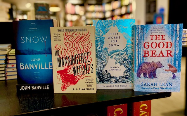 WstonesChiswick's tweet image. It's that time again #booklovers! Introducing our new books of the month for November: Snowy, wintery #bythefire reads this month #johnbanville's #snow @akblakemore's #manningtreewitches, @nancycampbelle's #fiftywordsforsnow and #thegoodbear @sarahlean and @FionaWoodcock