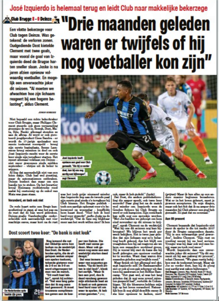 #CopaBelga Tapa y Página 3⃣ Mundo Deportivo (🗞️ Het Nieuwsblad) — Retorno goleador de <a href="/JoseIzquierdo7/">Jose Izquierdo</a> a la titular de <a href="/ClubBrugge/">Club Brugge KV</a> 
El internacional 🇨🇴 abrió el marcador en la victoria 3-0 <a href="/KMSKDeinze/">KMSK Deinze</a> en Jan Breydelstadion 
#CrokyCup🏆🇧🇪
