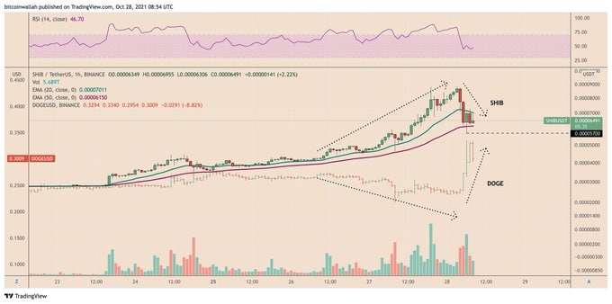 Chloe50424014's tweet photo. A few hours after Tesla and SpaceX Elon Musk posted a new tweet about the meme cryptocurrency, traders began to flood the Dogecoin market. , The price of DOGE has risen by more than 44%. Its gains are in sharp contrast to SHIB's losses during the same period https://t.co/drfmGGolc4