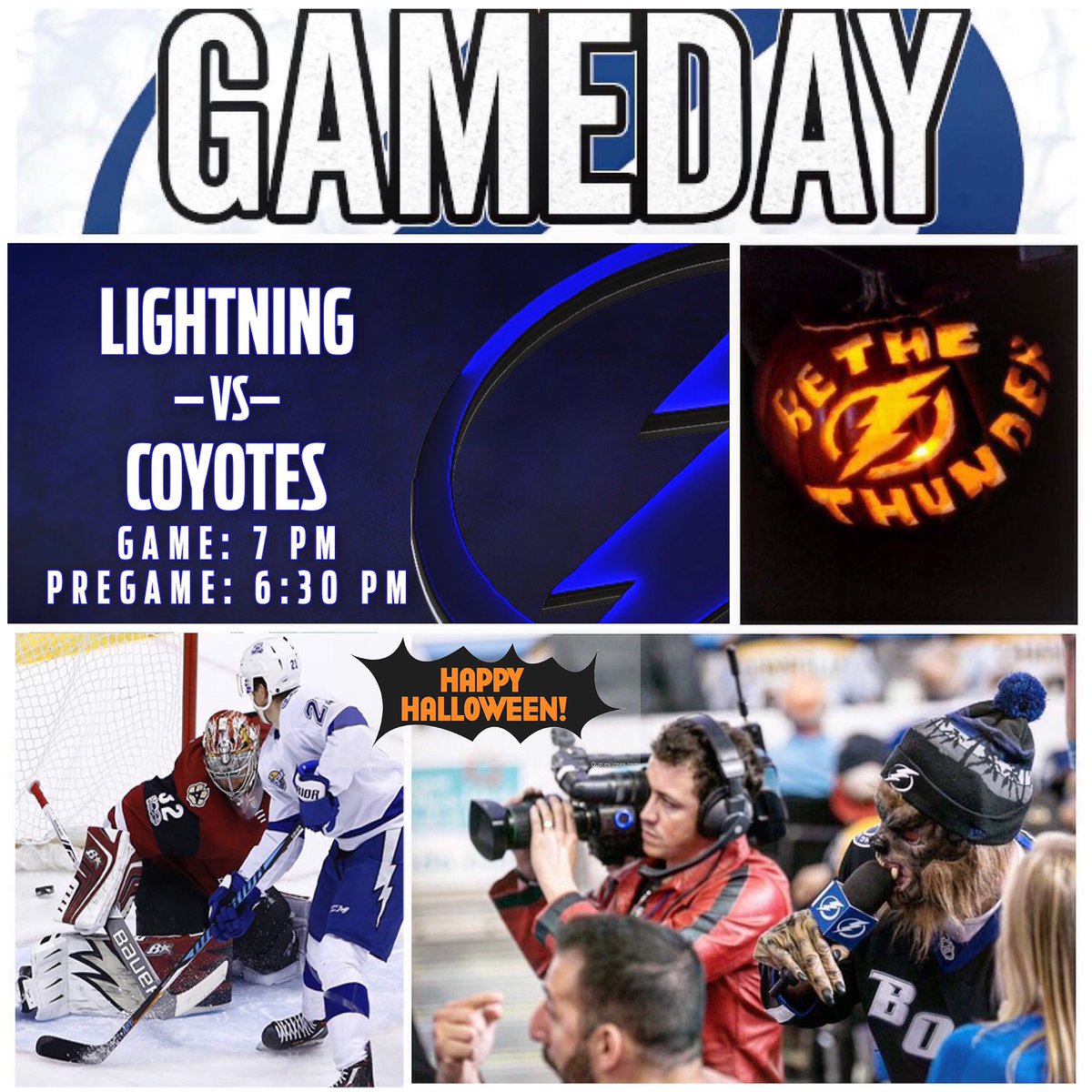 GregWolfTBL's tweet photo. Rise &amp; Grind #BoltsNation! It’s #GameDay as our @TBLightning are prepared to SCARE the @ArizonaCoyotes for our annual #Halloween Game at @AmalieArena, 7pm! What will “The Wolf” be dressed as? NOT a 🐺, but I will “Howl at the Moon🌔”! Hmm🤔
Come dressed for the occasion! #GoBolts https://t.co/3WJUUAnQUe