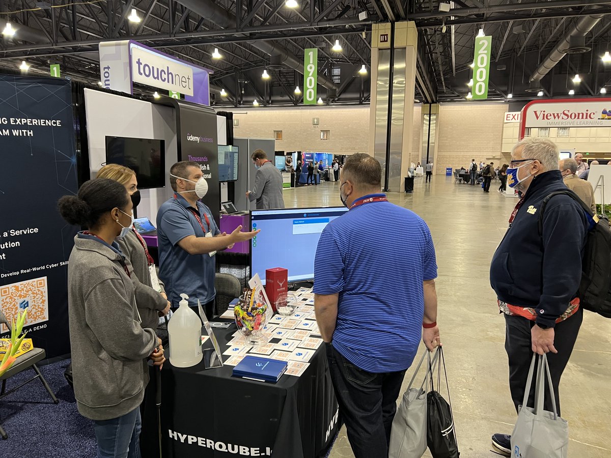 HyperQubeTech's tweet photo. Day 2 @educause demonstrating the @HyperQubeTech Cyber Range! #conferences #highereducation #hyperqube #startups #hackers #ransomware #ciso #cto #cio #cyberattack #cyberdefense #datasecurity #infosec #cisonetwork #ransomwareattack #vmware  #zerotrust #cybersecurity #educause2021 https://t.co/0O6xz0vC8M