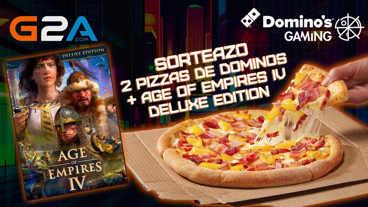 DominosGaming's tweet photo. ¡𝗦𝗢𝗥𝗧𝗘𝗔𝗭𝗢𝗢𝗢𝗢𝗢𝗢𝗢𝗢𝗢𝗢𝗢!
¡Vamos a sortear 𝟮 𝗣𝗜𝗭𝗭𝗔𝗦 𝗠𝗘𝗗𝗜𝗔𝗡𝗔𝗦 𝘆 𝗨𝗡𝗔 𝗞𝗘𝗬 𝗘𝗫𝗖𝗟𝗨𝗦𝗜𝗩𝗔 de #AgeOfEmpiresIV DELUXE EDITION  gracias a los panitas de @G2A_ES!

- Follow @DominosGaming &amp; @G2A_ES 
- ¡RT a este post! https://t.co/yCZDPtVowy
