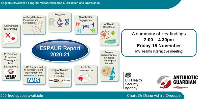 DrDianeAshiru's tweet photo. Invitation: #ESPAUR report webinar during #WAAW to share our national surveillance data on #AMR #AntimicrobialConsumption as well as Antimicrobial Stewardship, Professional & public education & engagement activities. Intro by Dr @SMHopkins 19 Nov 2pm https://t.co/uanjHrnDrs https://t.co/zujBa2AbYh