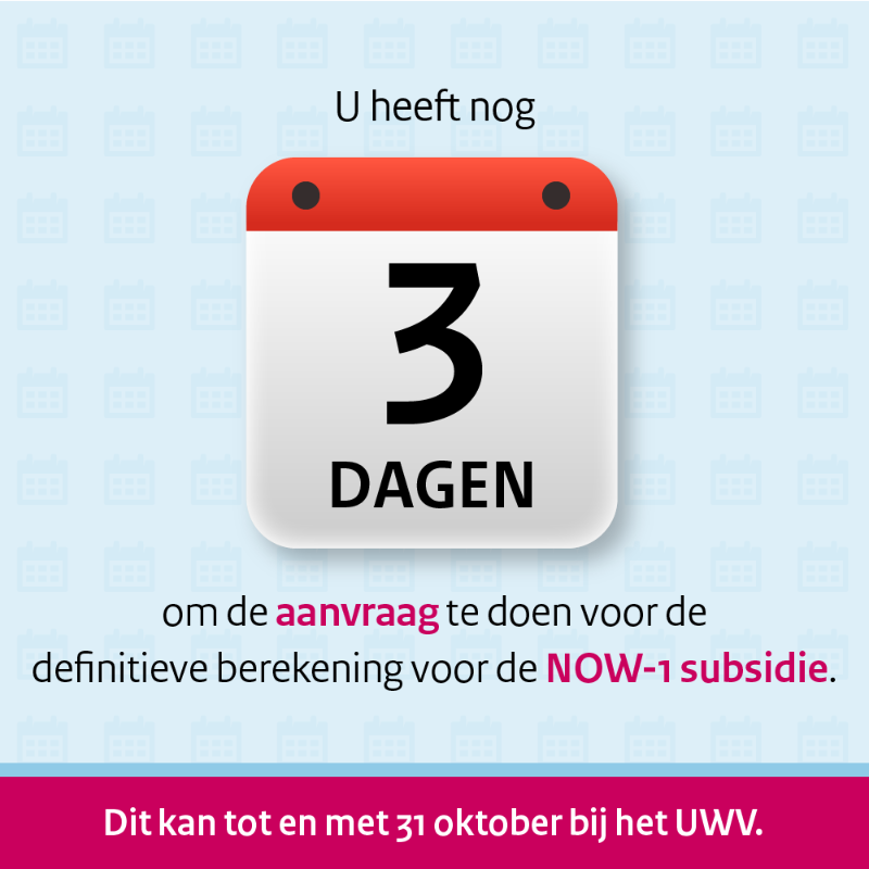 MinisterieSZW's tweet photo. ℹ️ Goed om te weten: als de vaststelling van de NOW 1 vóór 31 oktober 2021 is aangevraagd maar de accountants- of derdenverklaring ontbreekt nog, dan krijgt de werkgever een uitstel van 14 weken om de verklaring alsnog in te dienen.