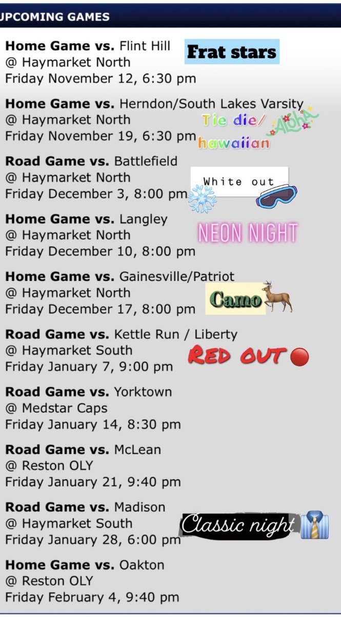 🥅 🏒 updated upcoming games with themes ✅ be there