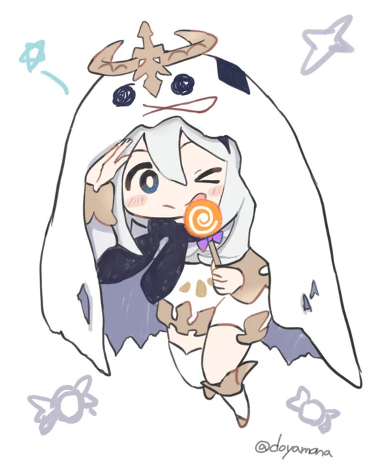 #原神 #パイモン #GenshinImpact #paimon #FANART #Halloween 
おばけパイモン👻 