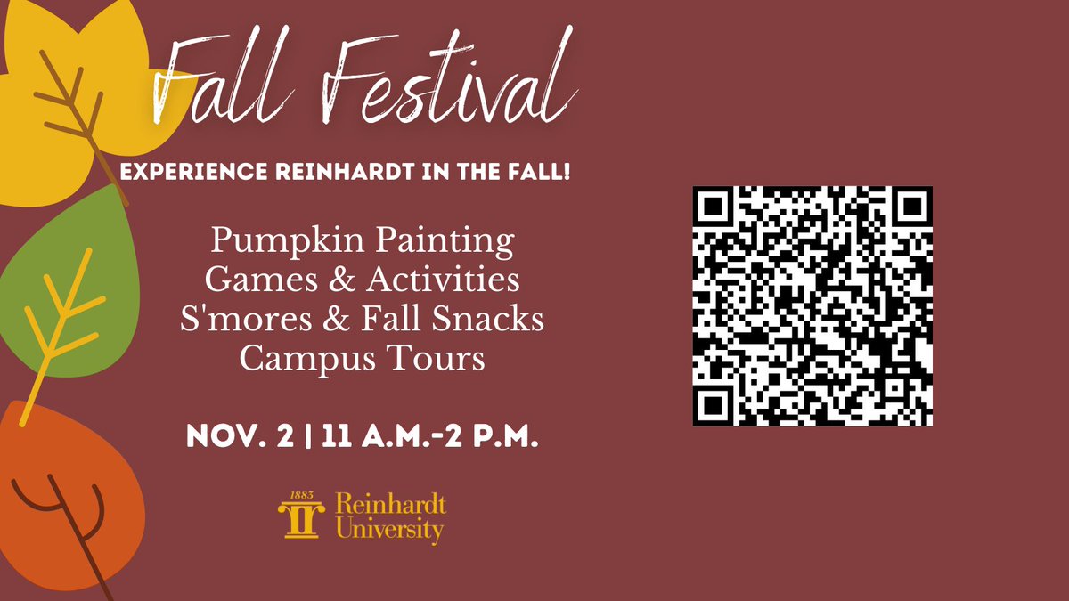 RepMCounselors's tweet photo. On Tuesday, November 2nd, Reinhardt University President Mark Roberts will host this fun event exclusively for all prospective students. This event will be free for all students from 11am to 2pm! @Reinhardt_Univ https://t.co/J6Dso18T95