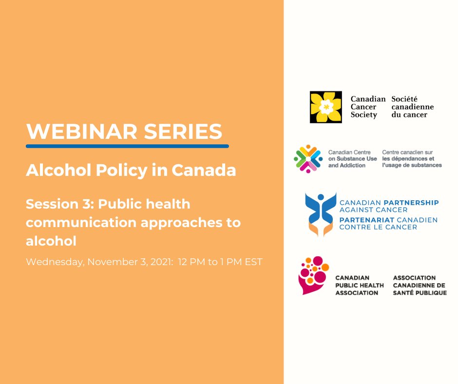 CCSACanada's tweet photo. How do you take a #PublicHealth approach to #alcohol use? Attend the next webinar in our 4-part series to learn the nuances of risk #communications from a public health perspective. Register now: https://t.co/mKIC6RuvNQ #CdnHealth #cancer https://t.co/kwlQQMwOv6