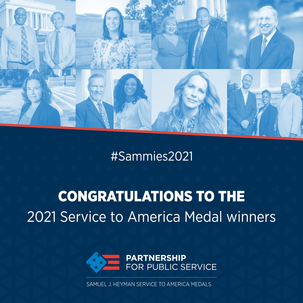 Announcing the winners of the 2021 Service to America Medals! From developing the COVID-19 vaccine technology to curbing modern day slavery, these exceptional public servants represent the best in the federal government. Meet the #Sammies2021 winners: bit.ly/Sammies21Honor…