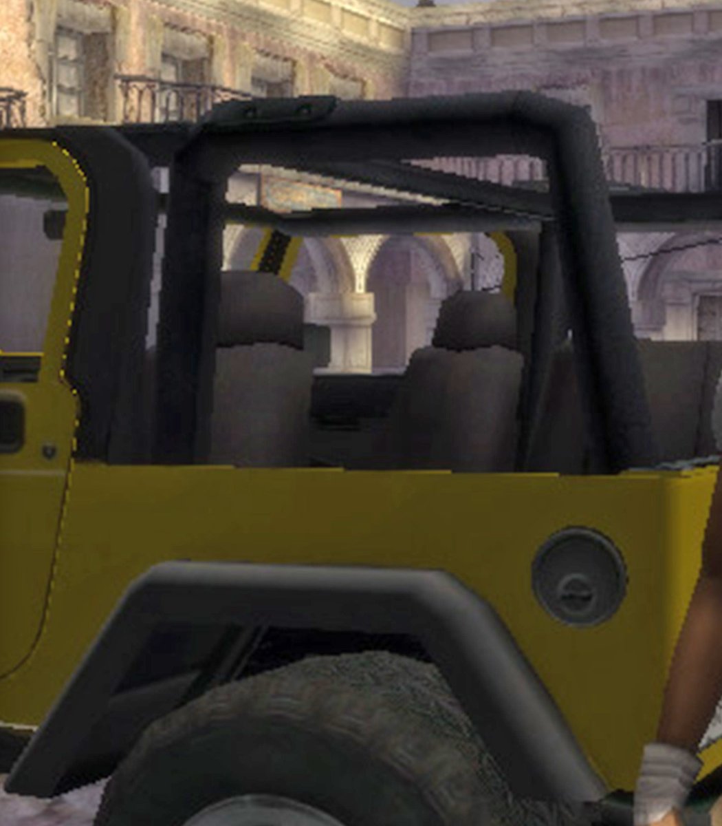 Jeep's tweet photo. #TBT to the time we gave Lara Croft a virtual yellow Wrangler to help her find Excalibur. True story. Happy 25th to @TombRaider. #TombRaider25 https://t.co/Bappp3KSwM