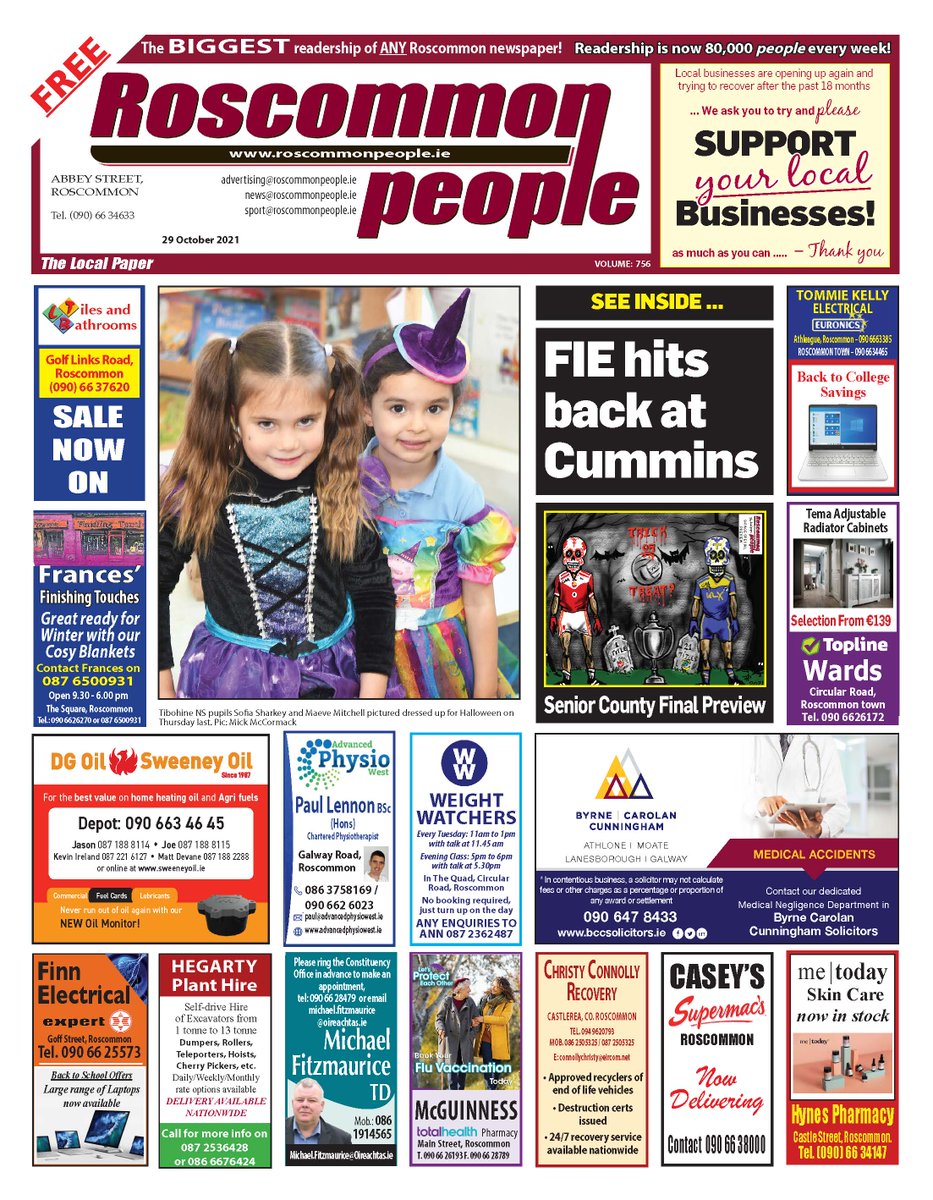 RoscommonPeople's tweet photo. Today's @RoscommonPeople is out now! Packed with coverage of @FaithleachsGAA win, preview of County SFC and other top games, plus all the latest news and opinion https://t.co/0BlK8SYB6e @dan_dooner @SeamusDuke https://t.co/hz9leHFbpN