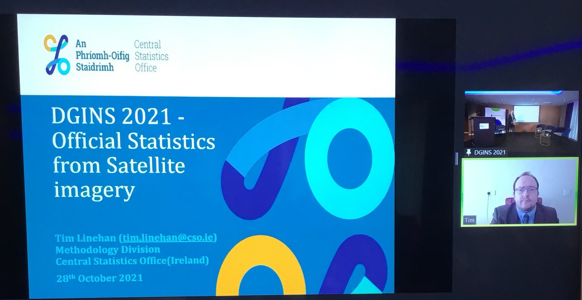 CSOIreland's tweet photo. Tim Lenihan, CSO Statistician in the Quality Frameworks & Statistical Methods Division, presenting his talk, ‘Official Statistics from Satellite Imagery’, virtually to #DGINS today.
#DGINS2021 #StatisticsPoland #EOforStat
@StatPoland https://t.co/93nkwNOJnh