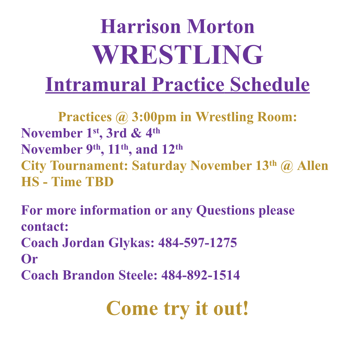 HMMS STUDENTS! Come out for wrestling!