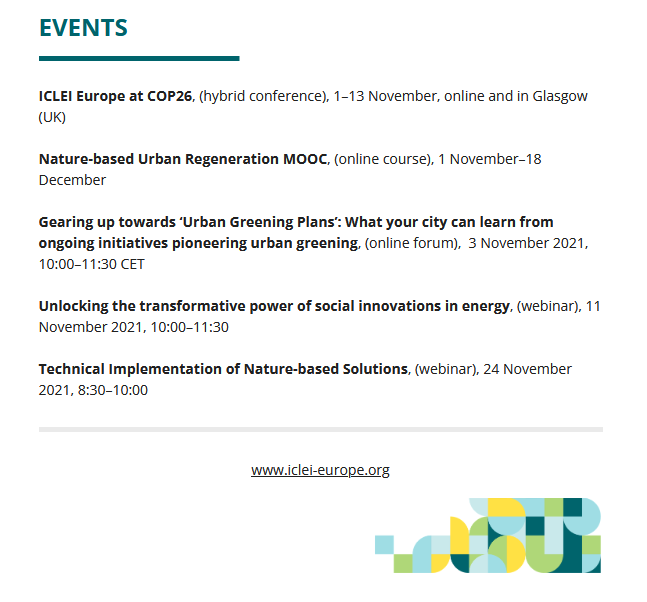 ICLEI_Europe's tweet photo. 🗞️📢 Our October e-newsletter is here! Check out the latest #UrbanSustainability updates, opportunities &amp; news at: https://t.co/0ryEeLExzY

Stay in the loop ➡️ subscribe to our monthly updates (+ quarterly topical news blasts) at: https://t.co/KOe5rDsgt8 https://t.co/GyGmORsy4H