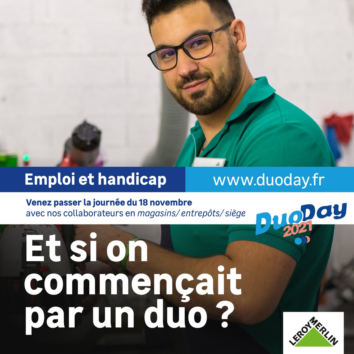 L'opération #DuoDay2021 revient le 18/11 📆 Déjà + de 2️⃣2️⃣0️⃣ propositions de 'Vis Ma Vie' entre un collaborateur Leroy Merlin et une personne en situation de #handicap ont été postées par nos établissements. Intéressé.e ? Inscrivez-vous ici 👉🏽 duoday.fr #SEEPH