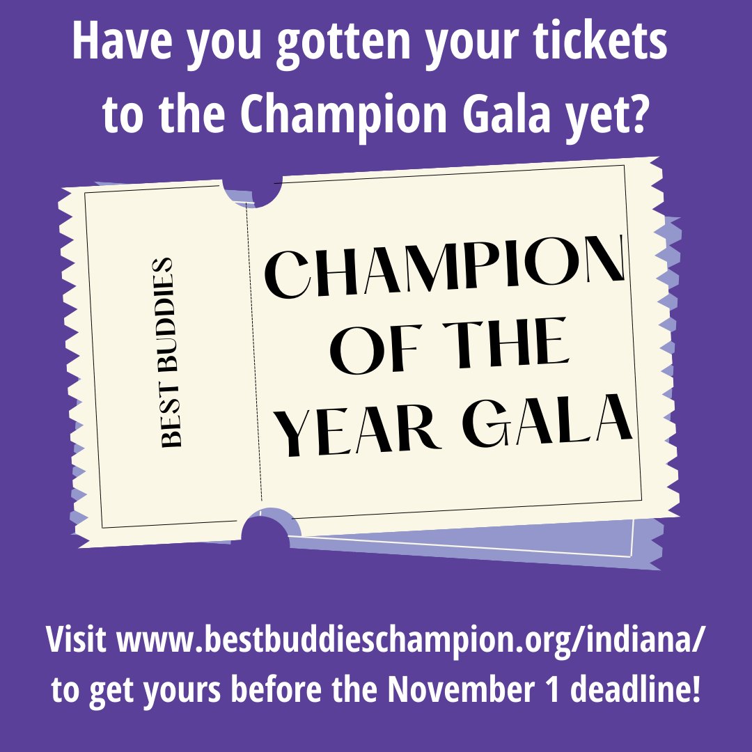 The deadline to get your ticket to the Champion Of The Year Gala is Monday, November 1st!
Click the link below to get yours today: bestbuddieschampion.org/indiana/indivi…