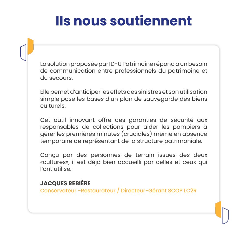 [#IlsNousSoutiennent]
Retrouvez en quelques mots la présentation de ID-U Patrimoine par Jacques Rebiere Conservateur - Restaurateur.
Pour plus d'informations 👉 idupatrimoine.fr

#psbc #sauvegarde #SDIS
@SDIS60