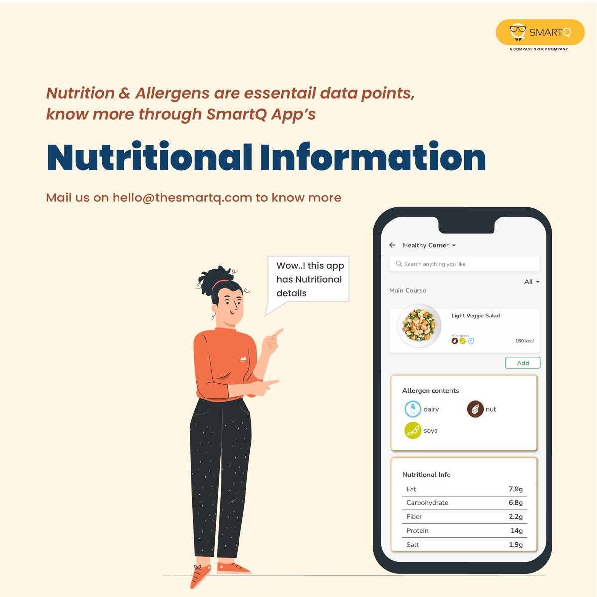 theSmartQ's tweet photo. Are you a person who keeps a track of the nutritional values in your food?

But your food ordering apps do not provide you with the necessary information?

SmartQ has come up with a solution to this!

Swipe to know

#digitalcafeteria #corporatecafeteria #nutritionalvalues #smartq https://t.co/71RRVVhHA1