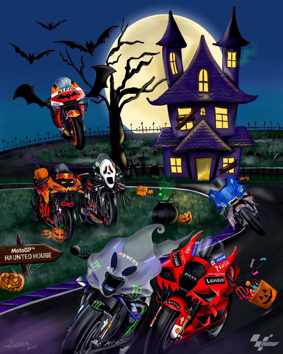 MotoGP's tweet photo. From our haunted house to yours!!! 👻💀

Happy Halloween everyone!!! 🎃

#MotoGP https://t.co/mBOHzstGOh