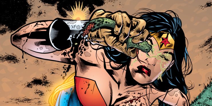 Cubicmint's tweet photo. @GailSimone That time in Greg Rucka's run where she blinds herself to defeat Medusa. This scene was so badass they replicated it in the animated movie Bloodlines. https://t.co/6UlsARgCWe