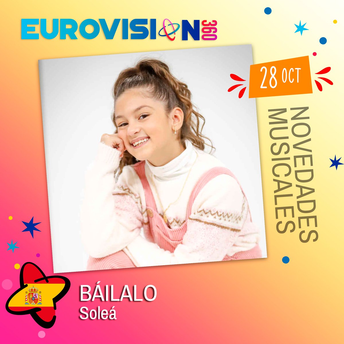 Eurovision360's tweet photo. Nuestra representante en Eurovisión Junior 2020, Soleá nos presenta ‘Báilalo’, en el que se muestra fiel a su estilo y nos lanza un mensaje de unión sin importar colores, razas, lugares o idiomas.

¿Qué te parece lo nuevo de Soleá?

🎉 Me gusta mucho.
🥴 No me gusta nada. https://t.co/qYzYoeD23c