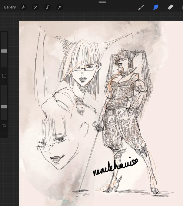 doodle warmup drawing.
her hair is penyapu lidi, very useful to get those pesky sawang in your ceiling corners. 