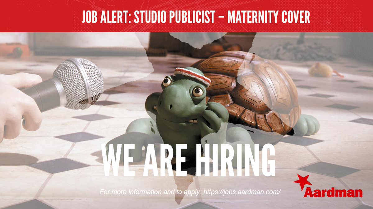 WE'RE HIRING!! We're looking for a Studio Publicist for a maternity cover contract. This role is the primary point of contact for any PR &amp; media relating to the Aardman Studio.

For more info and to apply, go to: aard.mn/3pbeKiT

#Hiring #PR #Jobs #Aardman
