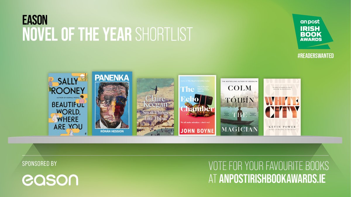 IrishBookAward's tweet photo. What a shortlist we have for year's @easons Novel of the Year!

✅ Sally Rooney
✅ @MumblinDeafRo 
✅ @CKeeganFiction 
✅ @john_boyne 
✅ Colm Tóibín
✅ @KevPow3 

Congrats to all 👏🏼

#ReadersWanted #IPABA https://t.co/rIPjjmGzJC