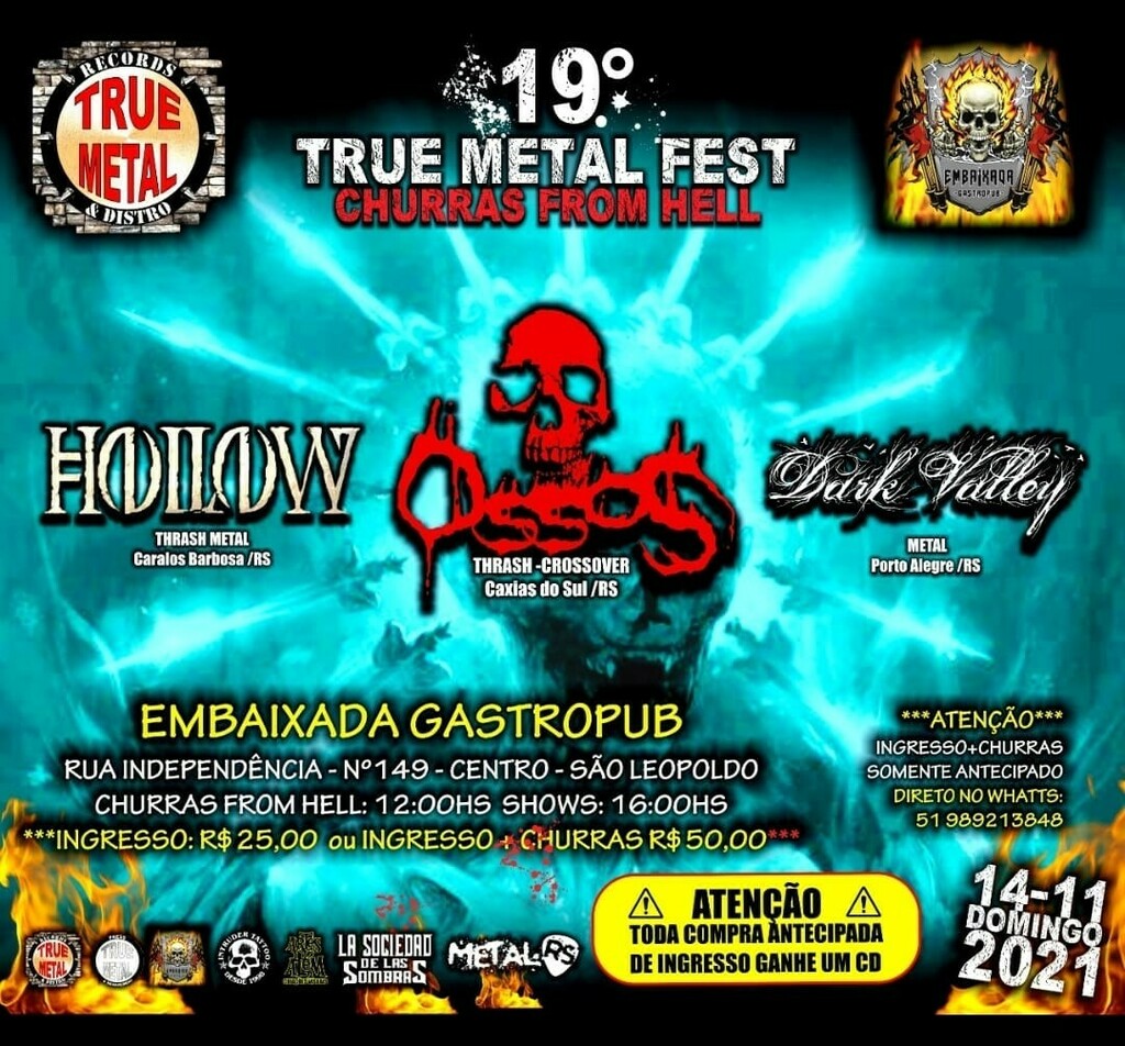 iDarkValley's tweet photo. Dia 14/11 vai rolar o 19° TRUE METAL FEST - BBQ FROM HELL na Embaixada (São Leopoldo / RS) e no cast haverá Dark Valley, Ossos Thrash e Hollow 🤘 mais informações, direto no evento do Facebook! https://t.co/0mCJ1EAIIs https://t.co/fzHkcsJKzK