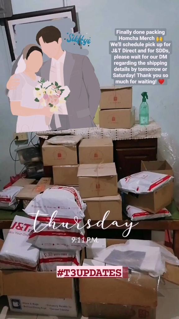 t_threePH's tweet photo. < #T3UPDATES >
Finally done packing Homcha Merch 🙌
We'll schedule pick up for J&T Direct and for SDDs, please wait for our DM regarding the shipping details by tomorrow or Saturday! Thank you so much for waiting! ❤️ https://t.co/S5omDbZySV