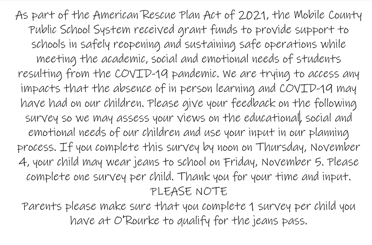 PLEASE READ BELOW 
Click this link:
Parent survey link - forms.gle/9YcYwUPdwAKXfk…
