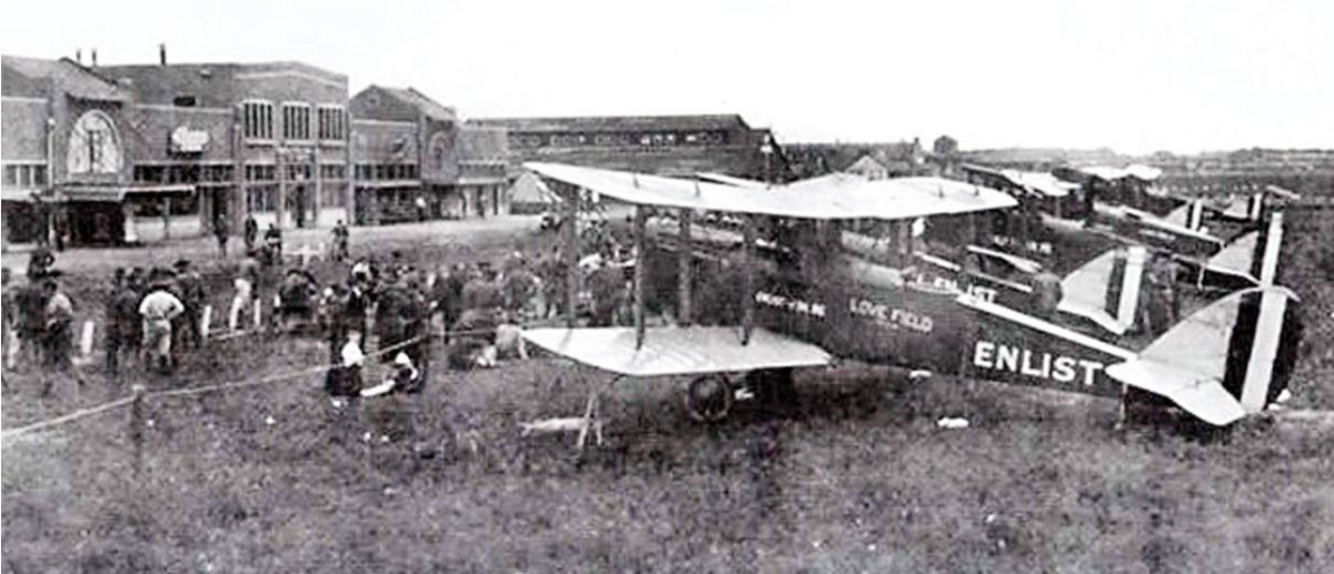 #ThrowbackThursday 
A Curtiss JN-4 “Jenny” biplane of the Army Air Corps sits at Army City in 1918. Army City was a commercial district located at Camp Funston throughout the early 1900s. Jenny planes flew in from Love Field in Dallas, Texas, to promote enlistments into the Army. https://t.co/tuSop758ly