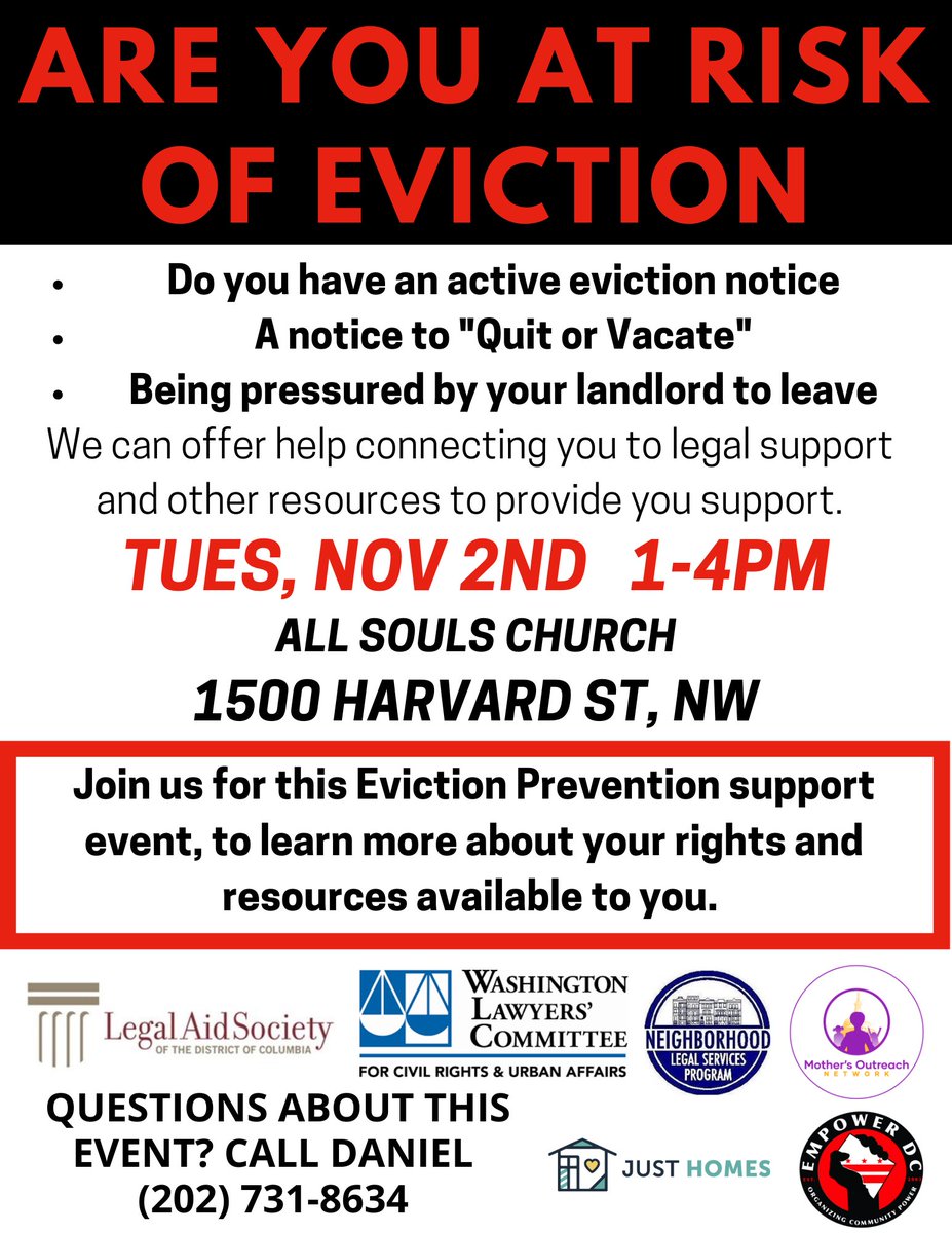 If you or someone you know is at risk of eviction, join us at this event on Tuesday Nov 2nd 1-4 pm, to connect with legal and other supports.