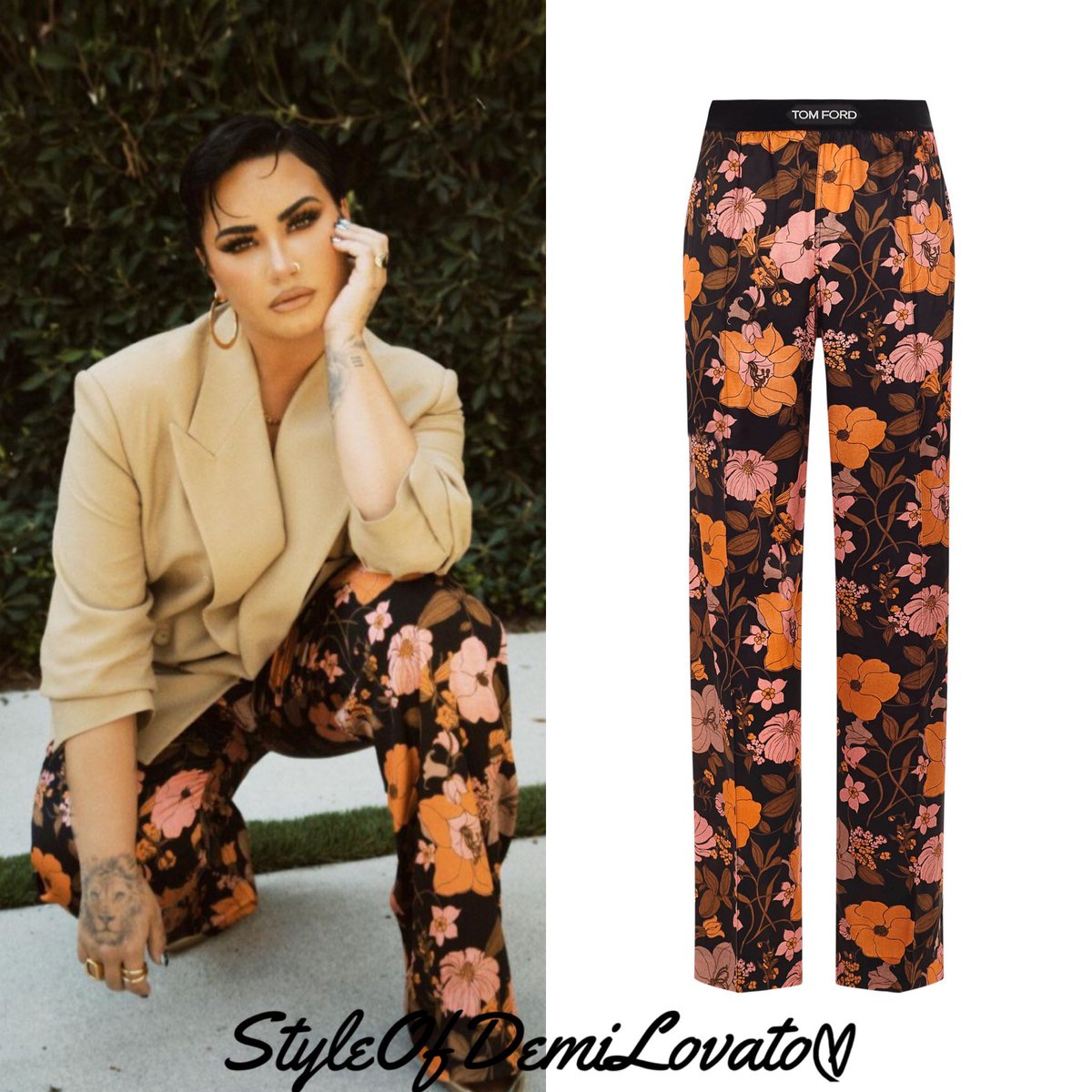 styleofdlovato's tweet photo. Demi Lovato @ddlovato via IG on September 9, 2021

Wearing:
- 🧥 @fearofgod California Blazer: $1,950 (link to shop https://t.co/5EzrYRWJcz ) 

- 👖 @TOMFORD Floral Print Pants: $870 (link to shop https://t.co/rZCajqricz ) https://t.co/LmxM1im1bv