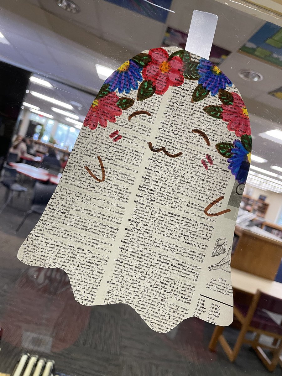 Ghosts are floating in our library. We are using pages from discarded  books for this pre Halloween project.  Come a decorate a library ghost👻@fpm_knights #libraryprojects