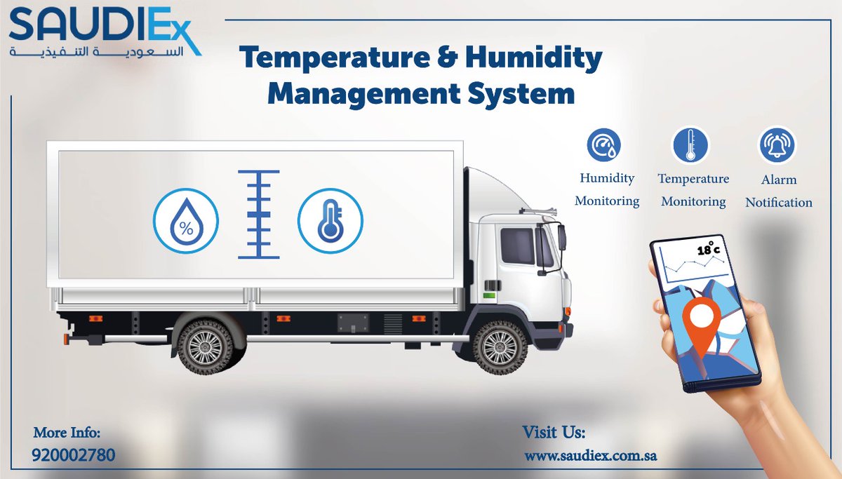 SaudiExecutive's tweet photo. Temperature &amp; Humidity Management System for the #smart_fleet enables its users, #real_time_monitoring of #temperature_and_humidity, as well as receiving alerts in case the temperature and humidity drop or rise above the permissible limit.
 for more: https://t.co/HXtZ1fLcpf
#IoT https://t.co/jPYtt3SHUu