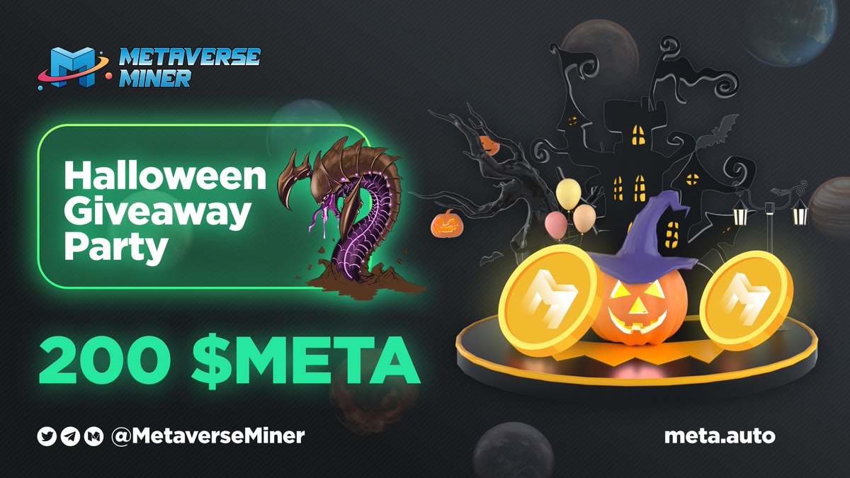 MetaverseMiner's tweet photo. Trick or Treat! 👻 #HalloweenParty

🍬🍭 #MetaverseMiner is giving away 200 $META to celebrate #Halloween!

🎃Follow @MetaverseMiner
🎃Retweet + Like
🎃Join us on Discord: https://t.co/S89S1h9gZt
🎃Join us on Telegram: https://t.co/Gos7BuBB0v

🎁20 ppl random win 10 $META each https://t.co/dL9rqqwoW3