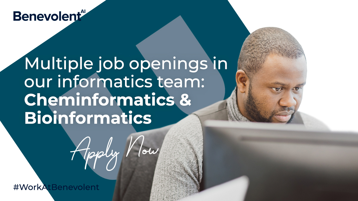 benevolent_ai's tweet photo. #WorkAtBenevolent: We are growing our informatics team to advance Drug Discovery Portfolio.
Check out live roles here: https://t.co/ZmdhJC24VP
#Cheminformatics #CompChem #Bioinformatics https://t.co/bPAVmsBR7X