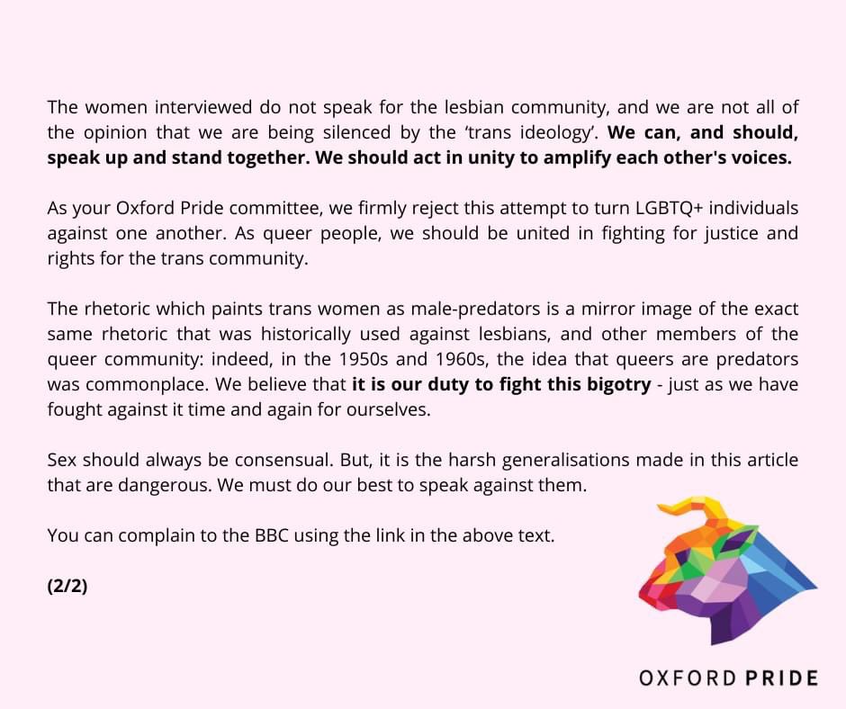 Statement condemning the transphobia in the BBC. #OxWithTheT #LWithTheT
