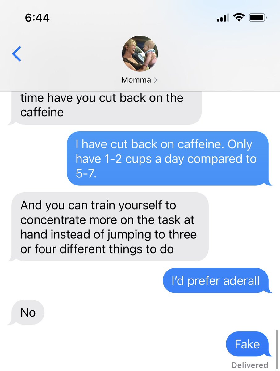 EBremmon's tweet image. Me telling my mom I’m easily distracted and start 8 different tasks before completing 1 thing. 

Not receiving the level of support I hoped for.