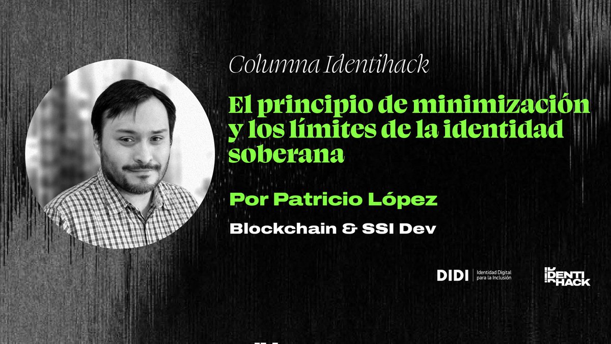 proyectodidi's tweet photo. La identidad digital auto-soberana tiene 10 principios, entre los que se encuentra el de #minimización.
💡¿Cómo cumplir este principio?
❓¿Cuáles son los límites de la #SSI?
✍️ Columna de @MaestroKongrio, #blockchain y SSI Dev, para #IdentiHack
👉 https://t.co/F9aCyl9E3C https://t.co/HLbNrNRAz3