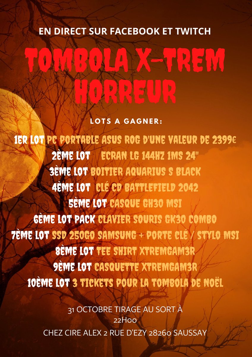 X_trem_info's tweet photo. ‼️‼️ VENEZ PARTICIPER SI CE N’EST PAS ENCORE FAIT ‼️‼️ De nombreux lots à gagner 🤩 venez commander vos tickets (3€ l’unité ) sur notre site https://t.co/DkmBSA4mdG 🤩 Tirage le 31 octobre à 22h en direct de notre page Facebook X-trem Info ou de notre chaîne twitch #xtremgam3r https://t.co/yshSPCs3Ut