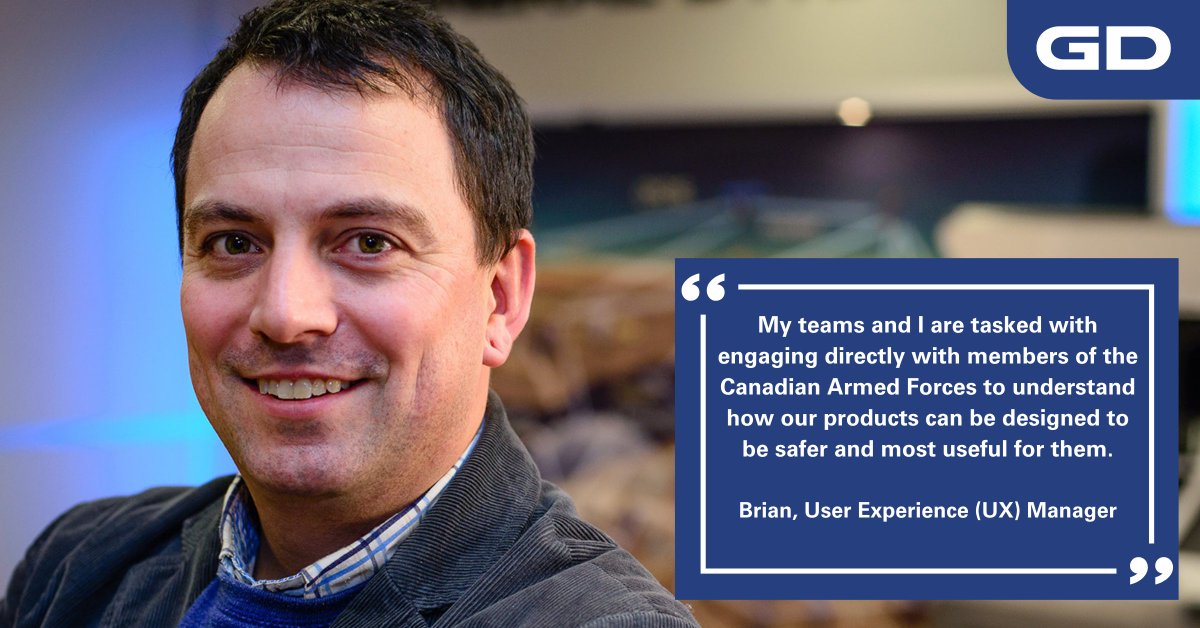 GDMS_C's tweet photo. Brian leads a team of human factors and end user advocates shaping the future of military communications through an iterative user-centered design process. Want to join him? We’re #NowHiring a UX Human Factors Engineer in #Calgary: https://t.co/hM5hYk7DE7 #LifeatGD #GDMSCcareers https://t.co/d2DQZZpYwu