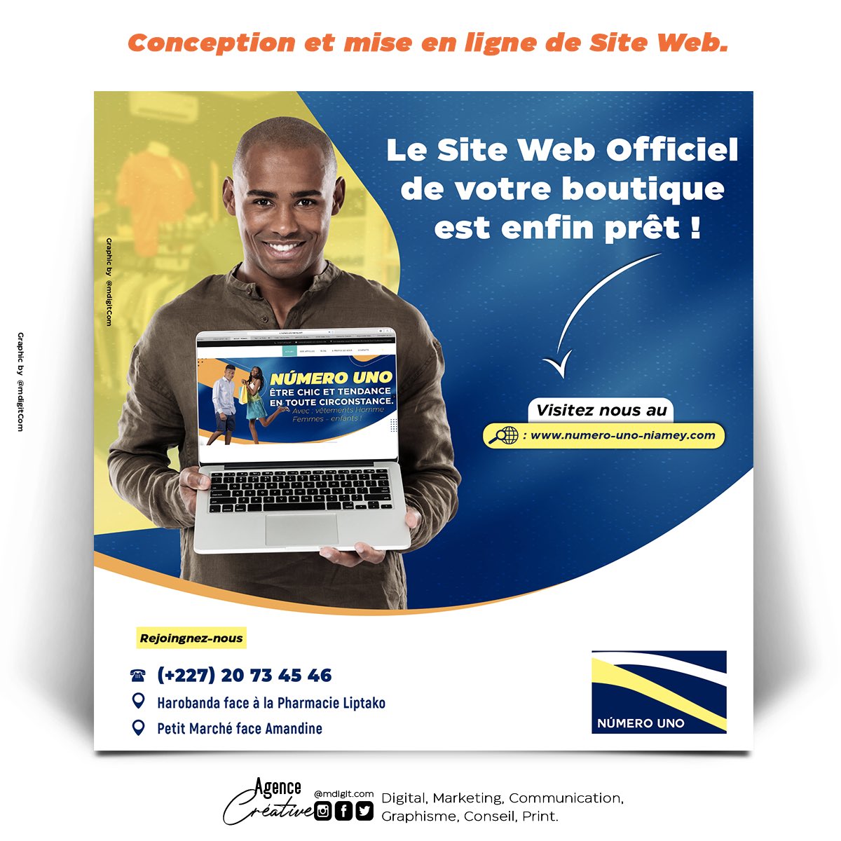 MdigitC's tweet photo. Dans le cadre de la digitalisation de sa boutique de prêt-à-porter , Número UNO Niamey  nous a fait confiance .

Notre intervention 👇🏽

➡️ Conception et mise en ligne du Site web 
➡️ création graphique 
➡️ Community Management 

Visitez le site web 👉🏽https://t.co/9ZNYf76QsA https://t.co/tT5H5NHr8e