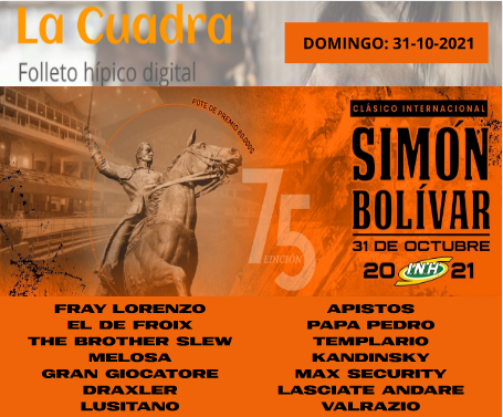 FolletoLaCuadra's tweet photo. Ya nuestros afiliados tienen su folleto, para la jornada especial de este Domingo 31/10 en La Rinconada, con el Clásico Simón Bolívar.

En imágenes los mejores del Clásico y la 3ra. carrera.

Folleto 1$/mes, info por:
email: Doctor.handicapper@gmail.com
Telegram: 0424- 964.49.05 https://t.co/I7It0mQDkY
