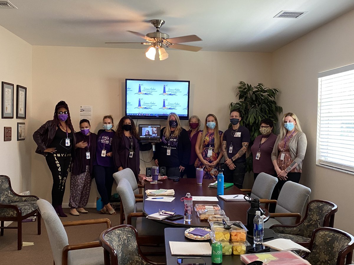 SereneHarbor's tweet photo. Look at our staff and community partners rocking purple for #wewearpurplewednesdays in honor of #domesticviolenceawarenessmonth! https://t.co/XPlFSziqWq